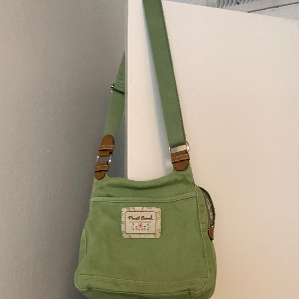 Women's Fossil shoulder bag, light green denim with several pockets!  Like new!